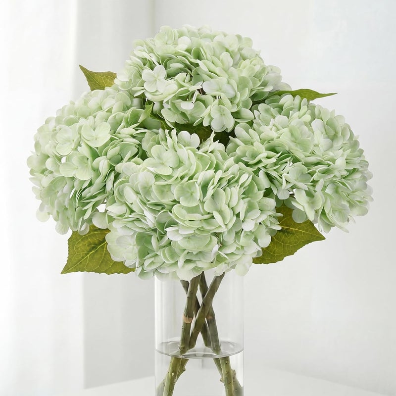 JPSOR 4pcs Green Hydrangea Artificial Flowers, 21in Real Touch Hydrangeas Flowers, Lifelike Fake Hydrangea Flower for Home Decor Party Floral Arrangements Wedding Bouquets Centerpieces - Image 1