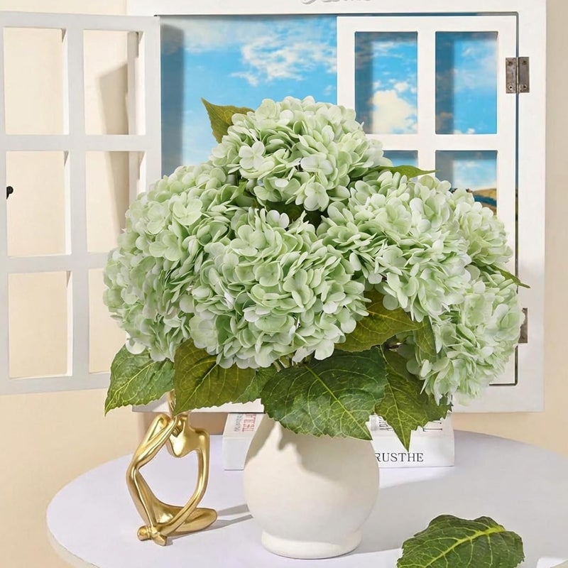 JPSOR 4pcs Green Hydrangea Artificial Flowers, 21in Real Touch Hydrangeas Flowers, Lifelike Fake Hydrangea Flower for Home Decor Party Floral Arrangements Wedding Bouquets Centerpieces - Image 3