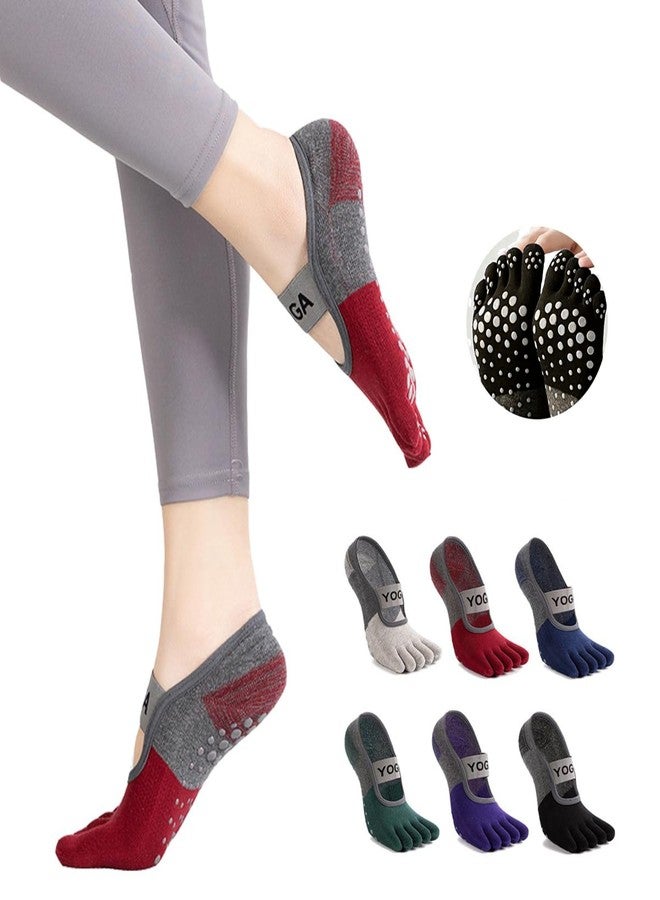 Khwaish Store Women Cotton 5 Toe Split Ruber Anti Slip Breathable Socks For Yoga |Pilates Fitness & Dance Socks with Arch Band Support (IN, Alpha, Free Size, 5, Multicolor- 5 Pair) - Image 1