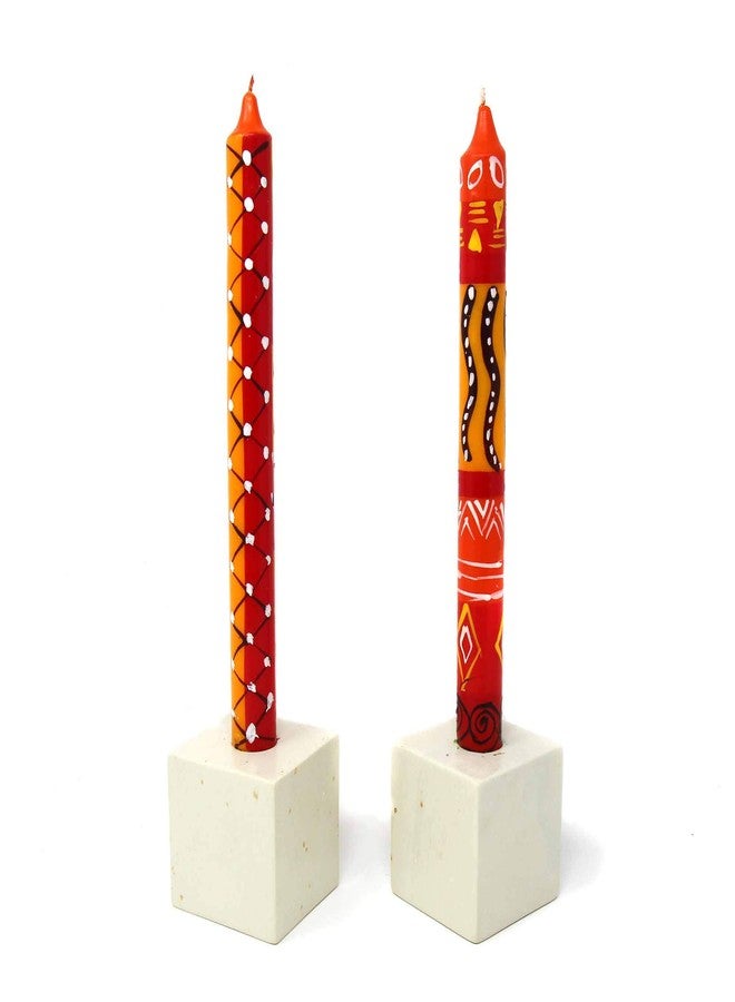 Global Crafts Zahabu - Hand-Painted Taper Candles - African Candles Set, Unscented, 2 Count - Image 3