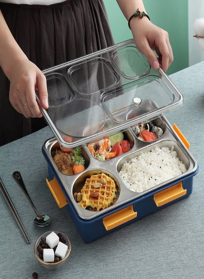 HODEE 4 Compartment Lunch Box for Office Men, Women, Big Size, Stainless Steel, Leak-Proof, Insulated, Bento Lunch Box for Adults, with Air-Tight Bowl, Spoon Storage Space. Tiffin Box for Office - Image 1