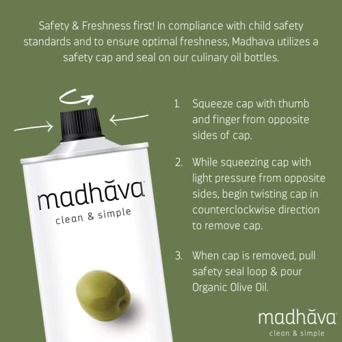 Madhava Organic Olive Oil, 1L Tin, 100% Pure, Single Source, Traceable, Cold Extracted, Non-Gmo, No Pesticides, Gluten Free, Vegan, Kosher, Extra Virgin, 33.8 Fl Oz - Image 4