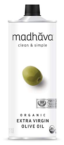 Madhava Organic Olive Oil, 1L Tin, 100% Pure, Single Source, Traceable, Cold Extracted, Non-Gmo, No Pesticides, Gluten Free, Vegan, Kosher, Extra Virgin, 33.8 Fl Oz - Image 1