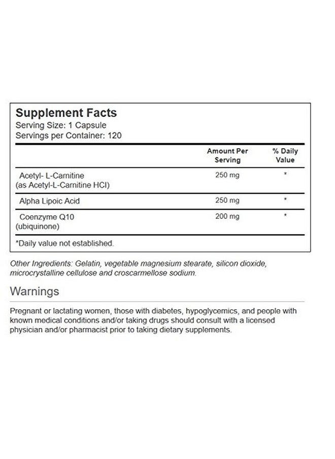 Vitacost Brand Vitacost Synergy Acetyl L-Carnitine, Alpha Lipoic Acid & CoQ10 -- 120 Capsules  - Image 2