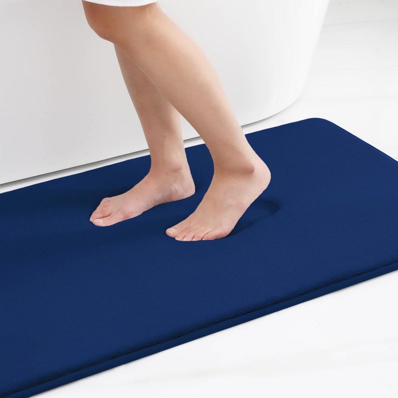 Smiry Memory Foam Bath Mat 36x24 Extra Soft and Absorbent Bathroom Mats Non Slip Washable Carpet for Floor Shower and Tub Navy Blue