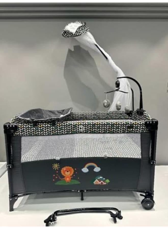 بورباي سرير اطفال مودرن من بورباي 60/120 سم مزود بطاولة تغيير وناموسية ,متعدد الالوان_BY HAPPY KIDDO