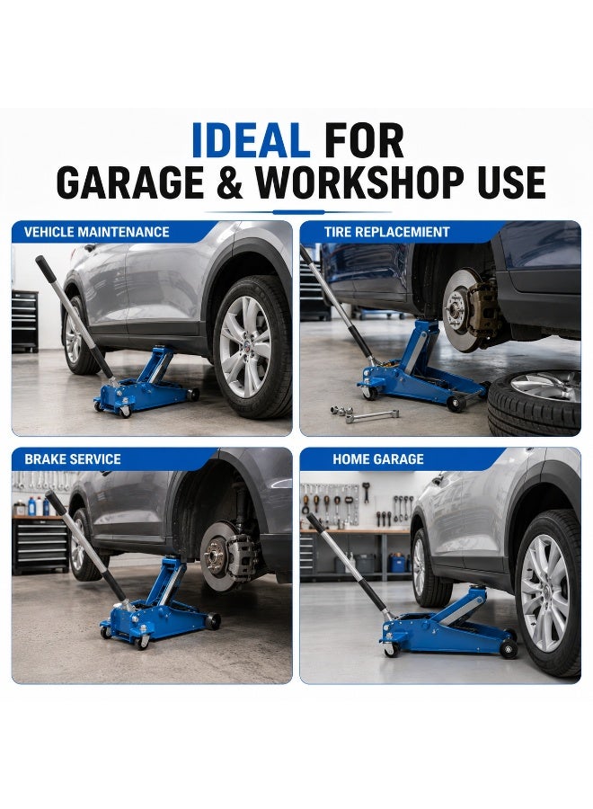 denzeL 3 Ton Hydraulic Floor Jack, Heavy-Duty Steel Car Lift Jack, 130-465mm Lift Range, Rubber Saddle Pad, Swivel Casters, Garage & Workshop Use - Image 3