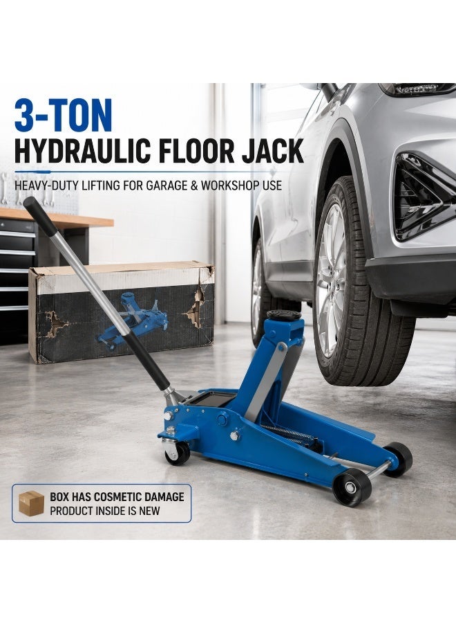 denzeL 3 Ton Hydraulic Floor Jack, Heavy-Duty Steel Car Lift Jack, 130-465mm Lift Range, Rubber Saddle Pad, Swivel Casters, Garage & Workshop Use - Image 1