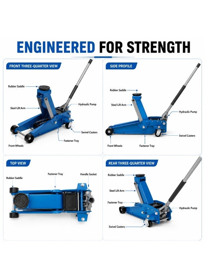 denzeL 3 Ton Hydraulic Floor Jack, Heavy-Duty Steel Car Lift Jack, 130-465mm Lift Range, Rubber Saddle Pad, Swivel Casters, Garage & Workshop Use - Image 5