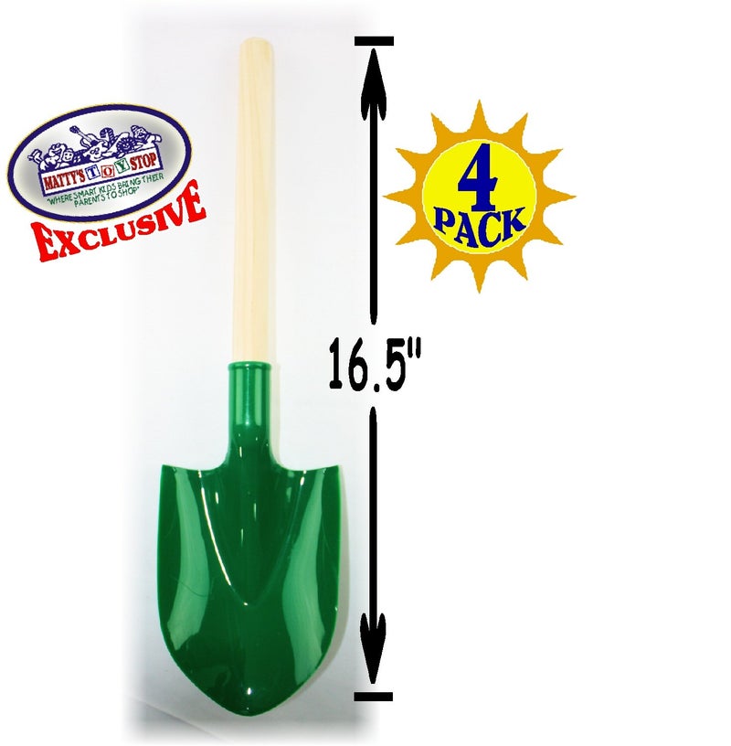 Matty's Toy Stop 16.5" Wooden Mini Sand Shovels for Kids with Plastic Spade (Red, Blue, Green & Yellow) Complete Gift Set Party Bundle - 4 Pack - Image 3