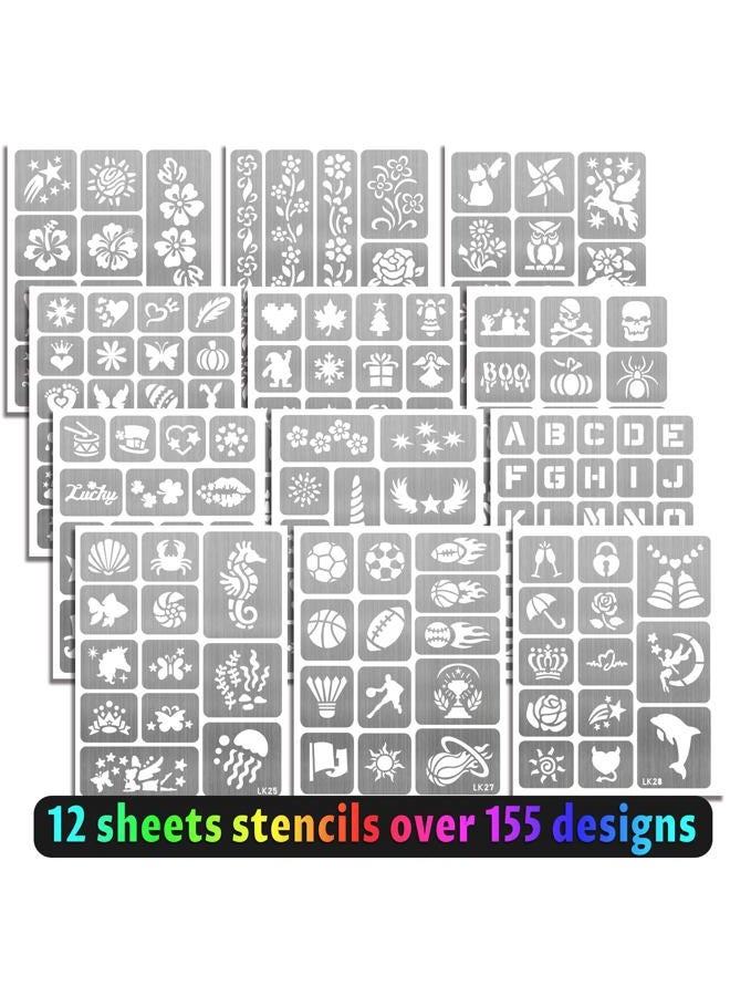 Metuu Temporary Tattoo Markers for Kids and Adults, 12 Metallic Markers and 155 Tattoo Stencil Designs, Cosmetic Tattoos Pens for Party Favor Gift and Face Painting - Image 3