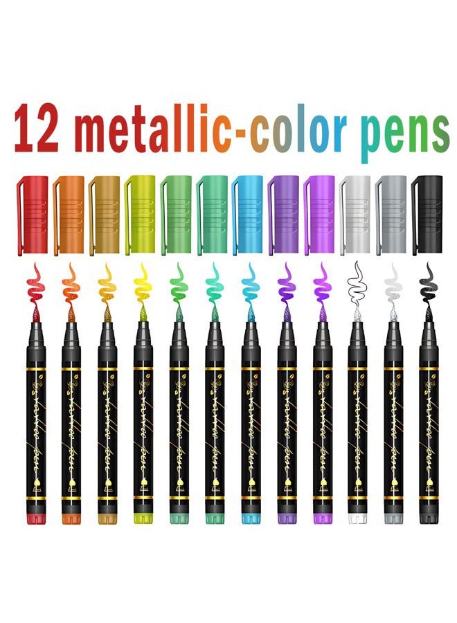 Metuu Temporary Tattoo Markers for Kids and Adults, 12 Metallic Markers and 155 Tattoo Stencil Designs, Cosmetic Tattoos Pens for Party Favor Gift and Face Painting - Image 2