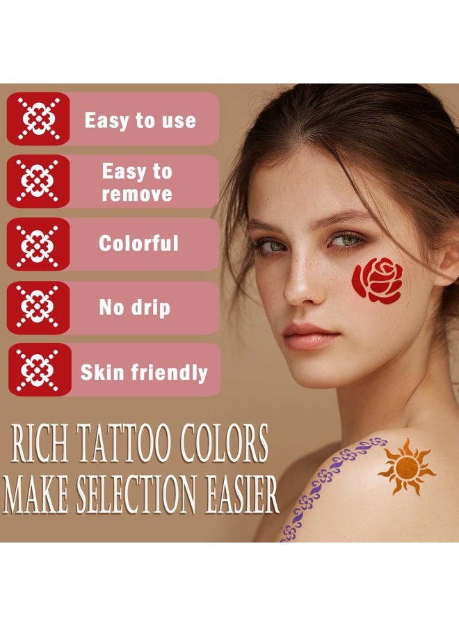Metuu Temporary Tattoo Markers for Kids and Adults, 12 Metallic Markers and 155 Tattoo Stencil Designs, Cosmetic Tattoos Pens for Party Favor Gift and Face Painting - Image 4