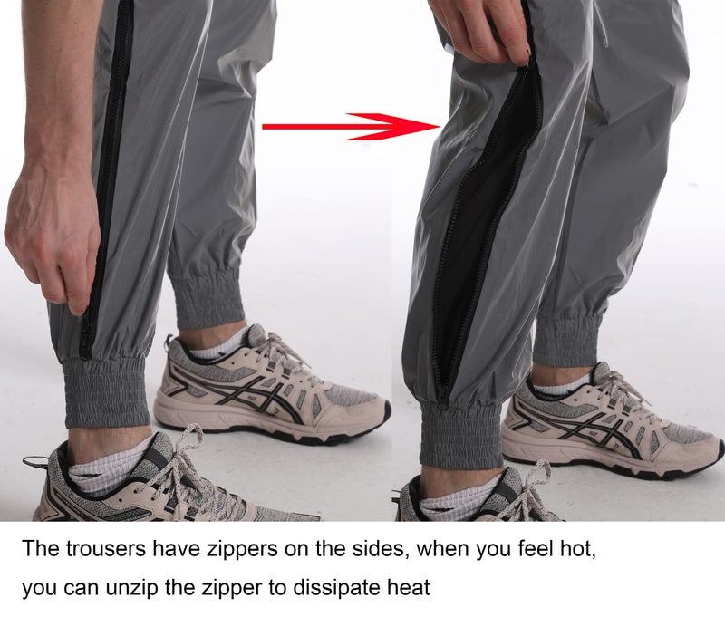 LZLRUN Men Rave Reflective Pants Breathable Zipper Fluorescent Trousers Casual Harajuku Night Sporting Jogger (L, Silver) - Image 5
