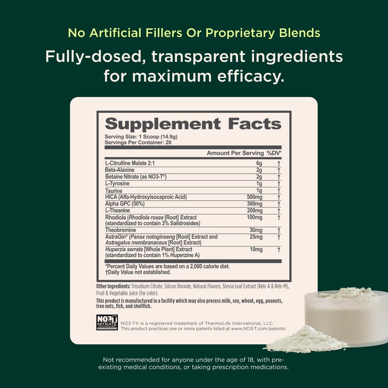 The Genius Brand مكمل غذائي خالي من المنشطات للطاقة بنكهة الكرز الحامض مدعوم بنوتروبيك لتحفيز العقل والعضلات يدعم الأداء الصحي: التحمل التركيز الطاقة مختبر طرف ثالث خالي من الكافيين الوزن الصافي 10.5 أونصة (298 جرام) - Image 4