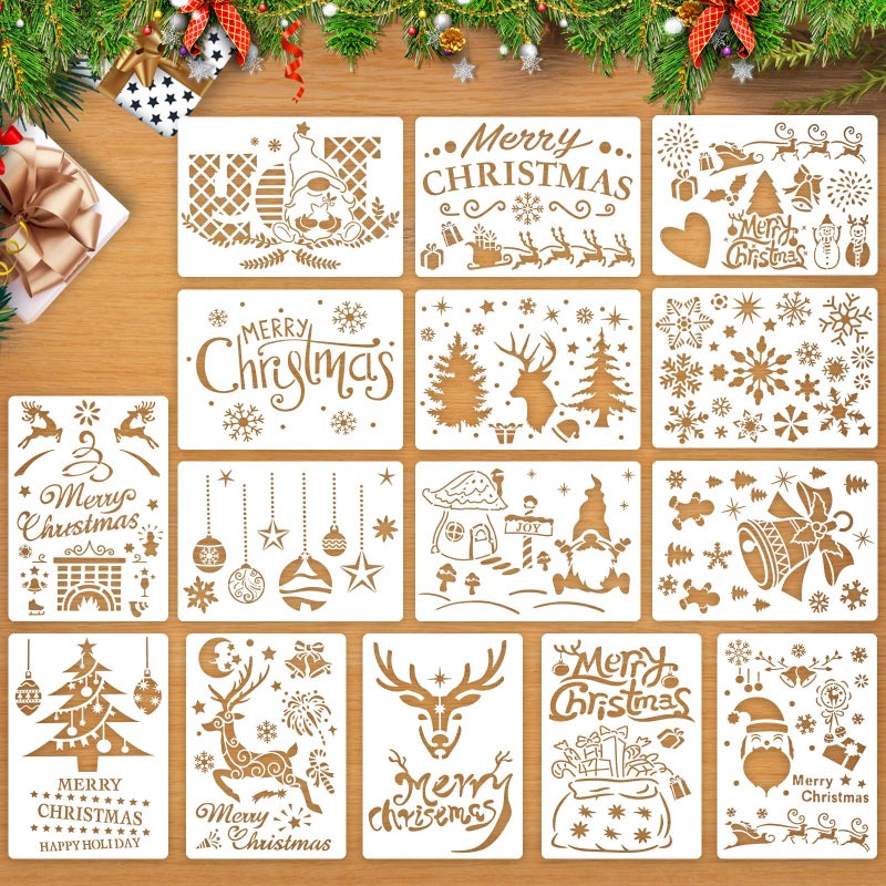 Augshy Reusable Christmas Stencils - 15 Pcs A4 Window Stencils for Painting on Wood Sign, Fabric Canvas & More (8 X 11 Inch) - Image 1