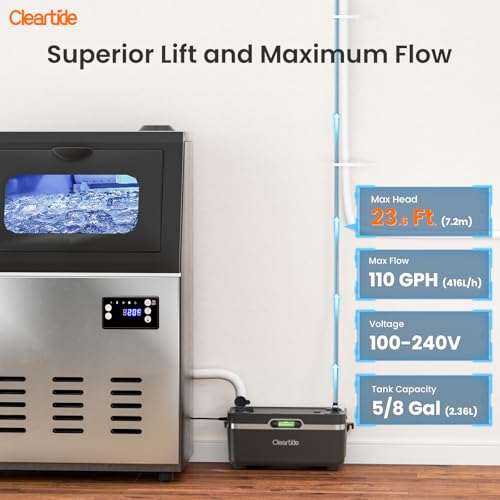 Cleartide Condensate HVAC Pump, Ultra-Quiet 25dB, 1/50 HP 110 GPH, Automatic Condensate Removal Pump with Safety Switch for Air Conditioner/Furnace/Dehumidifier, 100-240V, 23.6ft Head Height - Image 2