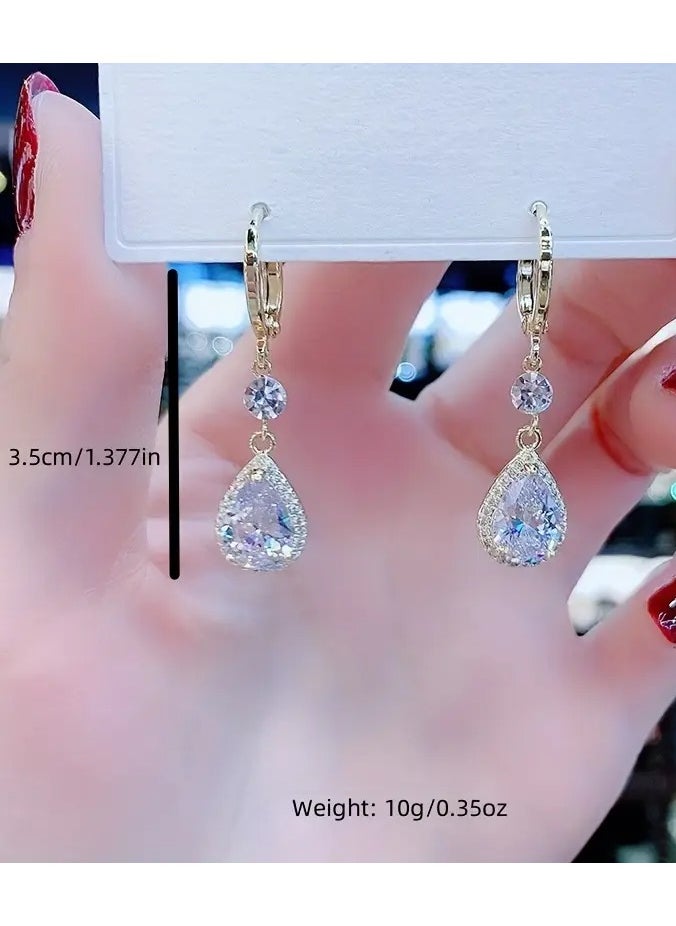 Home Clearance Sale Teardrop Sparkling zirconia Decor Luxury Dangle Earrings Alloy Jewelry Trendy Gift For Women  - Image 2
