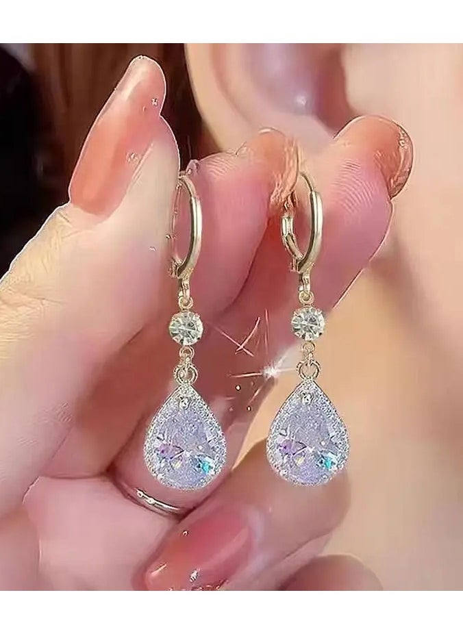 Home Clearance Sale Teardrop Sparkling zirconia Decor Luxury Dangle Earrings Alloy Jewelry Trendy Gift For Women  - Image 1