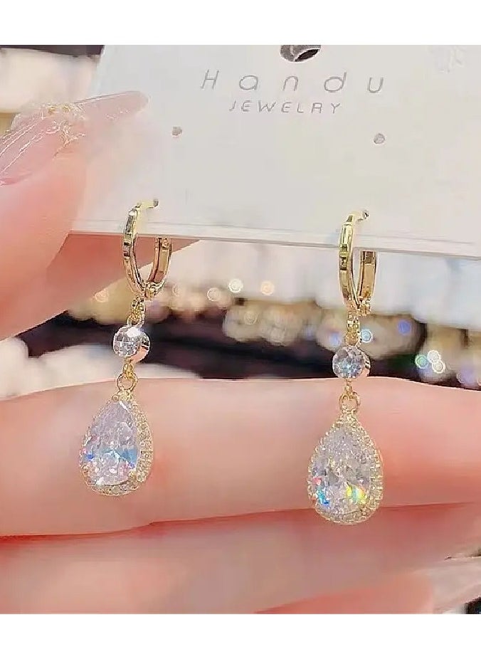 Home Clearance Sale Teardrop Sparkling zirconia Decor Luxury Dangle Earrings Alloy Jewelry Trendy Gift For Women  - Image 4