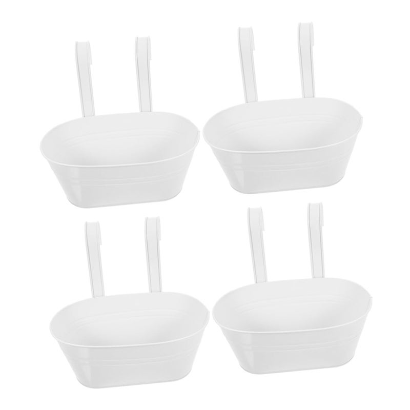 4 Pack Oval Metal Hanging Planters With Detachable Hooks For Balcony Garden Fence Patio - Image 2