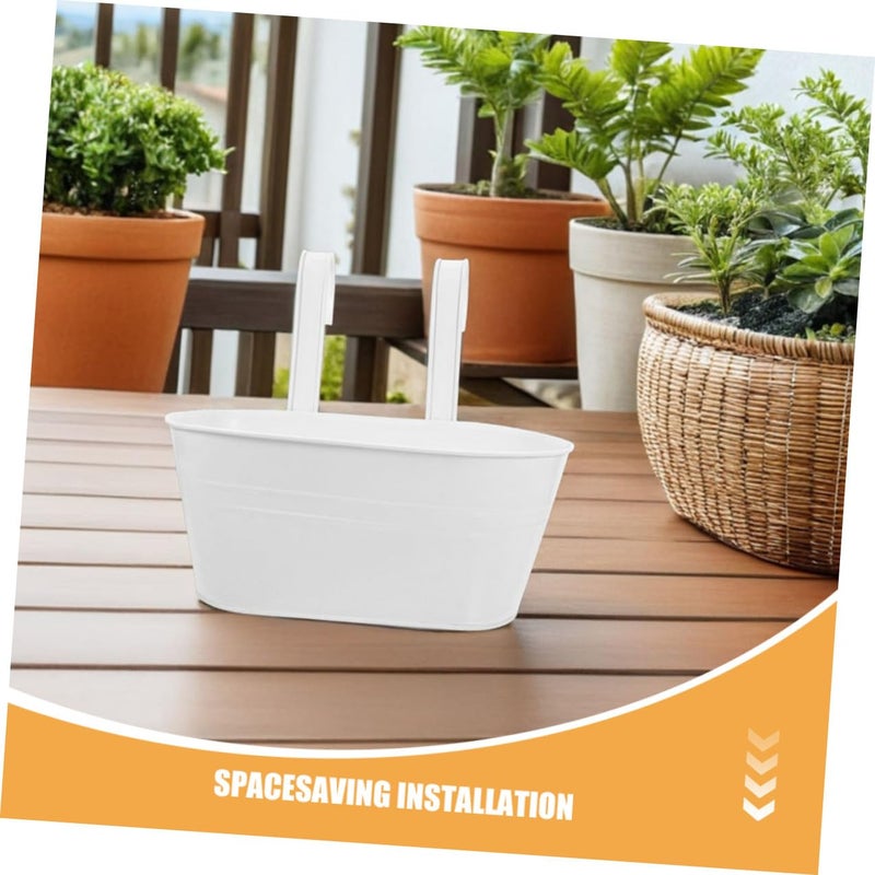 4 Pack Oval Metal Hanging Planters With Detachable Hooks For Balcony Garden Fence Patio - Image 4