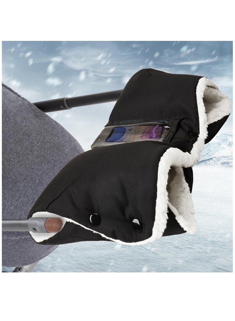 Stroller Hand Muff,Baby Stroller Warmmuffs Gloves Thick Anti-Freeze Mittens Hand Warmer,Universal Warm Winter Gloves Water Repellent Pram Hand Muff with Touch Screen Phone Bag for Cold Weather,black - Image 1