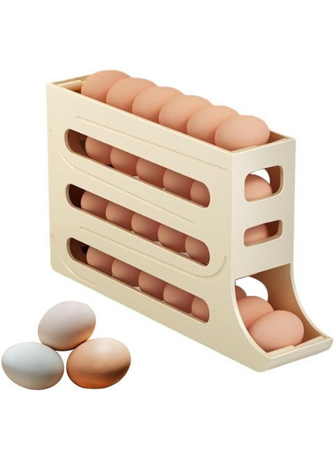 4 Tiers Egg Holder for Fridge, Auto Rolling Fridge Egg Organizer, 29.5 x 18.5cm,Space-Saving Egg Dispenser Holder, Egg Dispenser for Refrigerator,30 Eggs Fridge Egg Rack (Yellow)