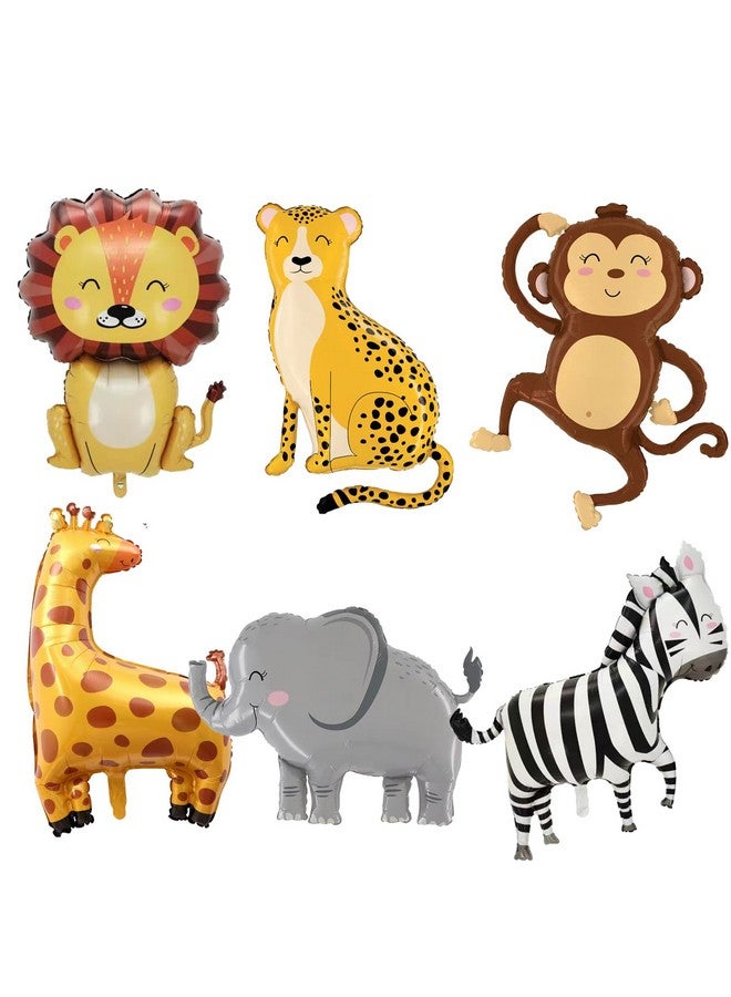 DYT 6PCS Jungle Animal Foil Balloons Giant Safari Animal Foil Balloons for Kids Boys Safari Jungle Baby Shower Birthday Wild One Zoo Party Decorations - Image 1