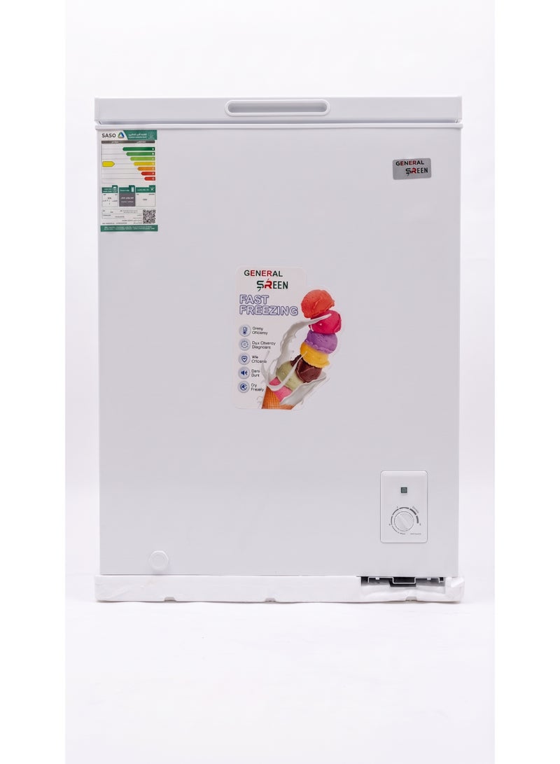 General Sreen Chest Freezer 142 Liter, Deep Freezer, Energy Efficient, White – GENERAL SREEN GSCF-142DF - Image 1