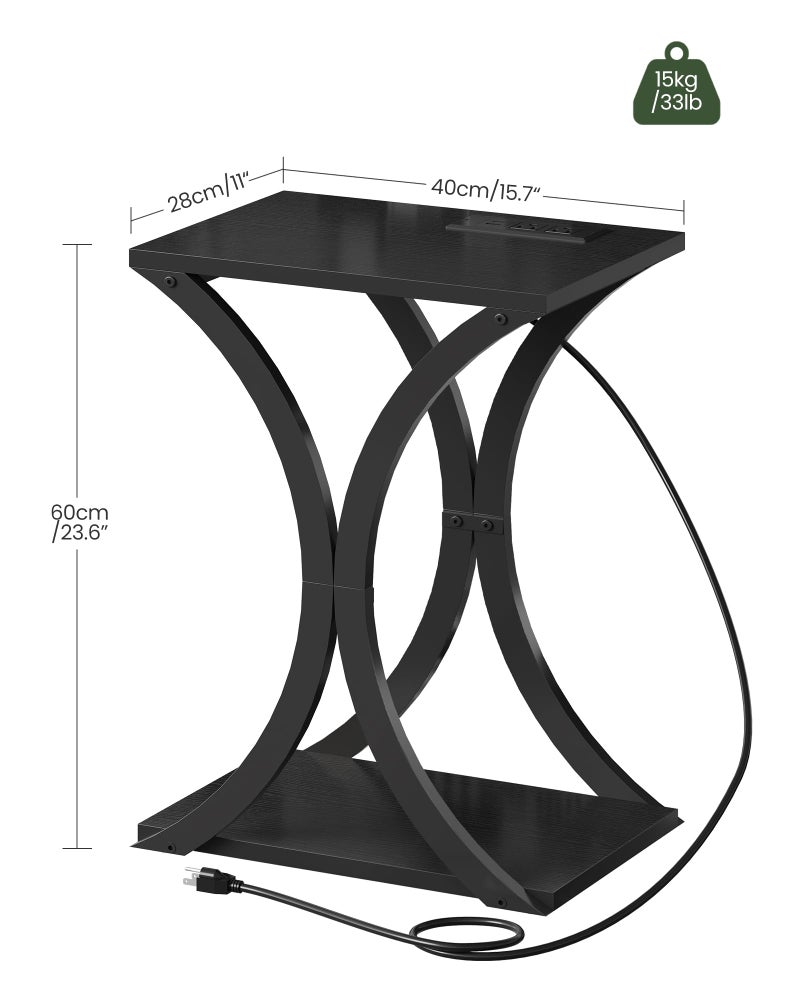 CHOEZON End Table with Charging Station, 2-Tier Modern Side Table, Nightstand with Storage Shelf, for Small Spaces, for Living Room, Bedroom, Black TBZ20UBB - Image 2