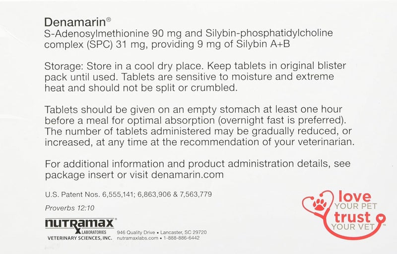 Nutramax Laboratories Nutramax Denamarin for Small Dogs and Cats, Liver Health Supplement with S-adenosylmethionine (SAMe) plus Silybin, Liver Support for Dogs and Cats, Coated Tablets, 30 Count - Image 2