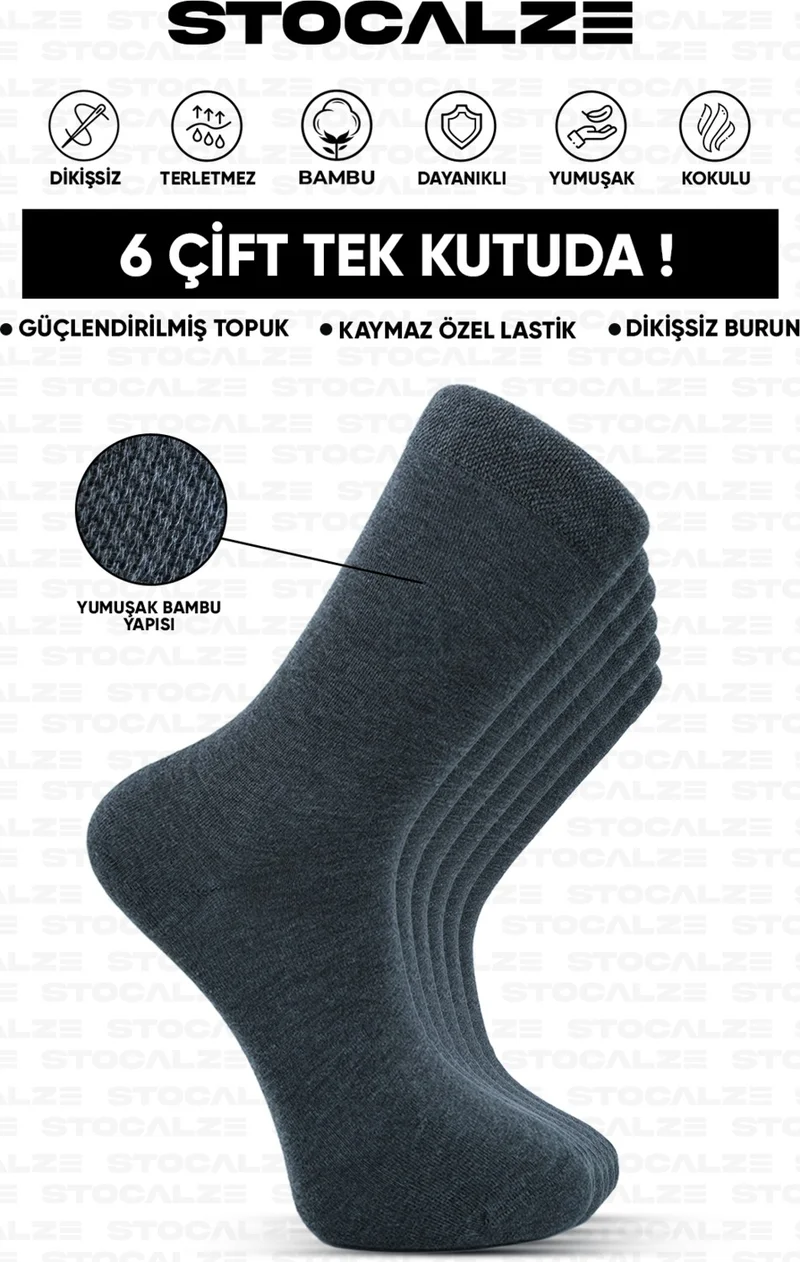 Stocalze Men's Bamboo Long Socks. Premium 6-Piece Boxed Perfumed Seamless Plain Men's Anthracite Socks