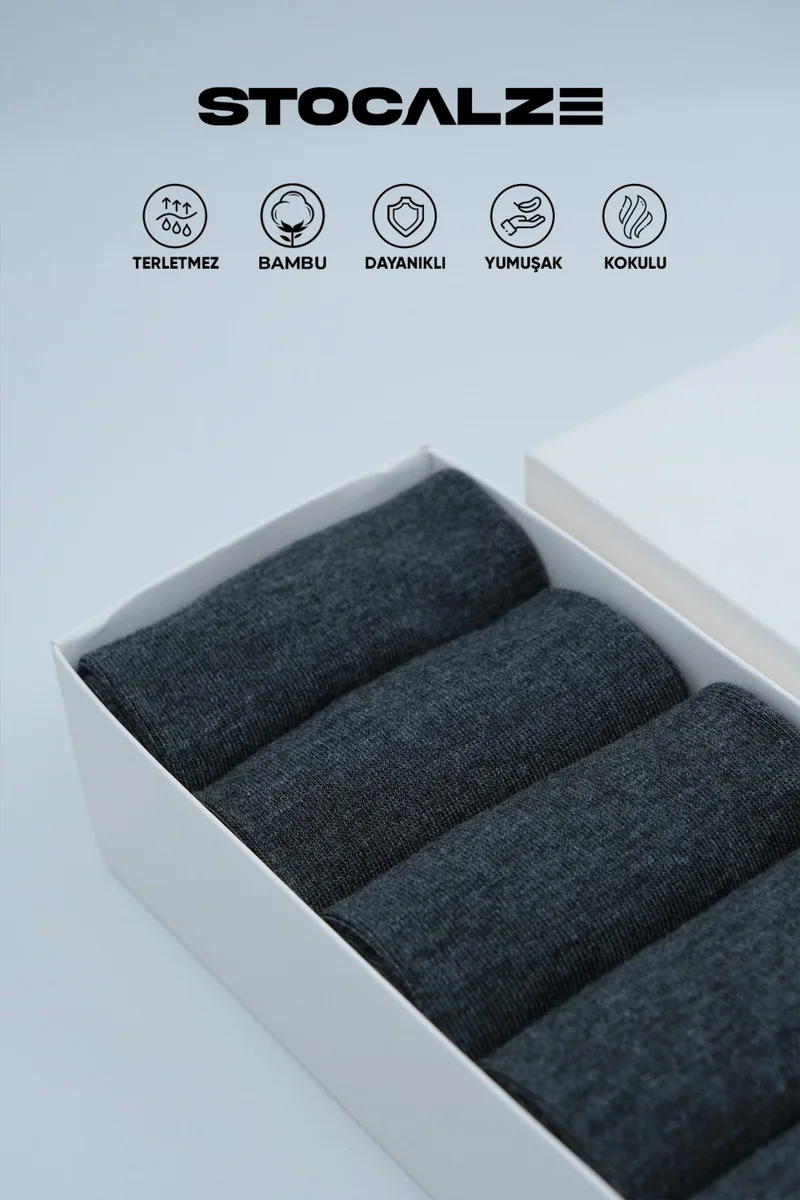 Stocalze Men's Bamboo Long Socks. Premium 6-Piece Boxed Perfumed Seamless Plain Men's Anthracite Socks