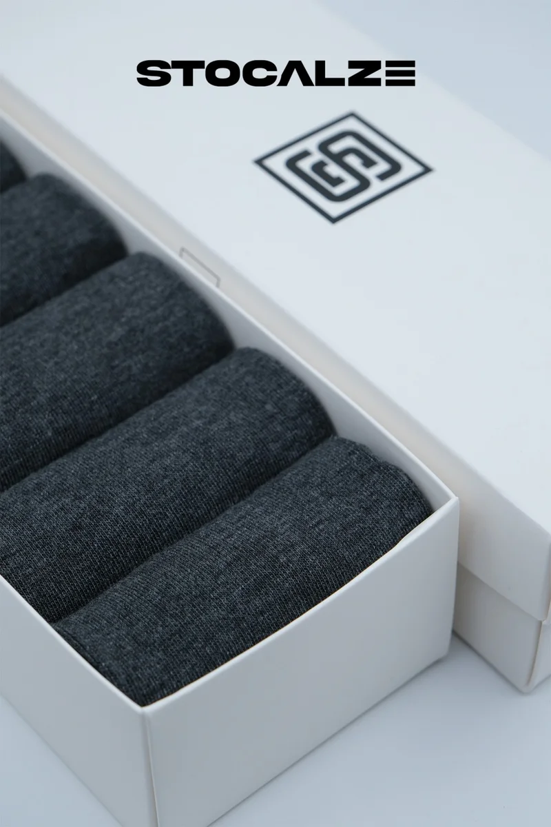 Stocalze Men's Bamboo Long Socks. Premium 6-Piece Boxed Perfumed Seamless Plain Men's Anthracite Socks