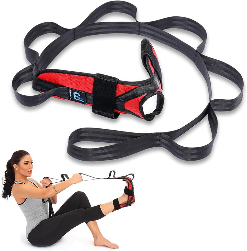 WANYIDA Foot Calf stretcher for Plantar Fasciitis, Achilles Tendonitis, Heel Spurs, Drop Foot. Yoga Stretching Strap for Leg, Thigh and Hamstring (Red) - Image 1