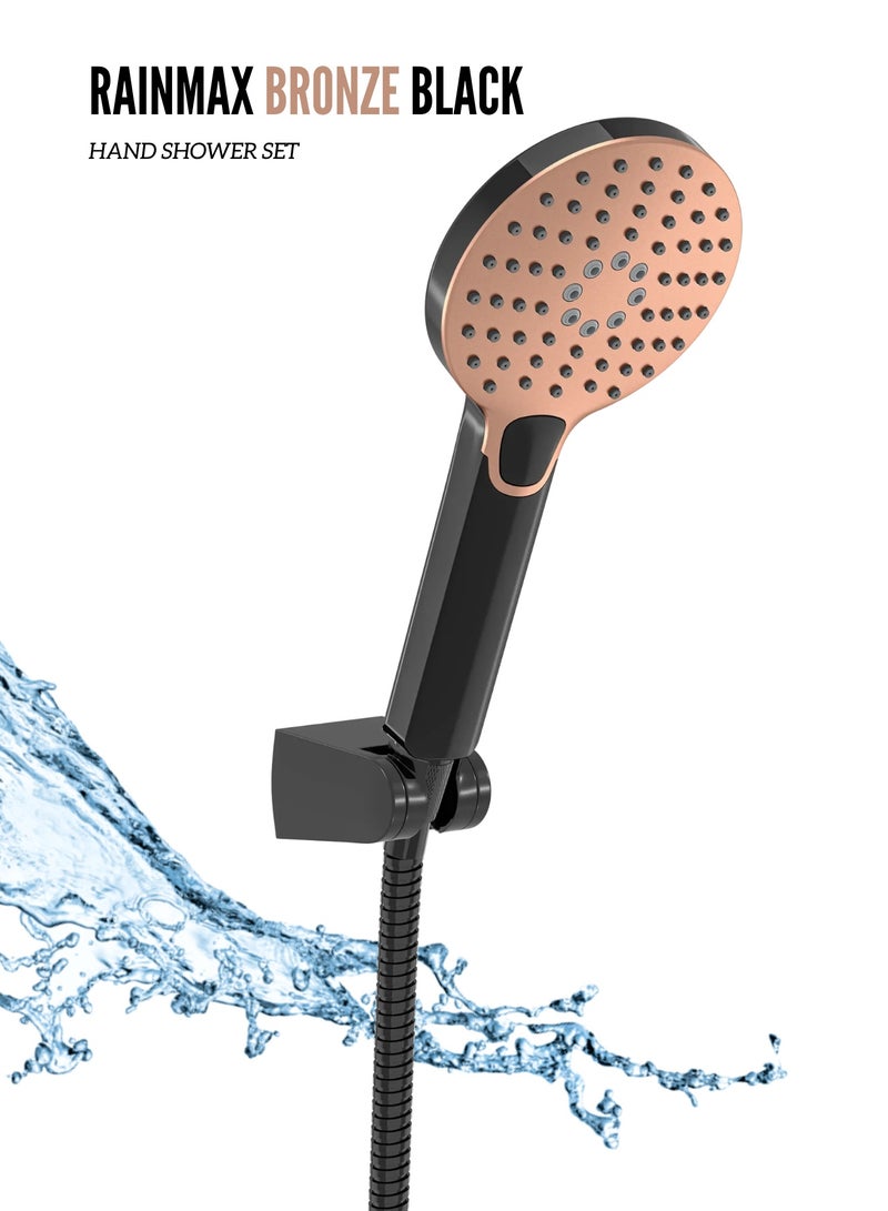 MAAT Rainmax Bronze Black Hand Shower Set | Dual-Tone Bronze & Black Finish | Premium Turkish Hand Shower | Stylish & Durable | High Pressure Flow  - Image 1
