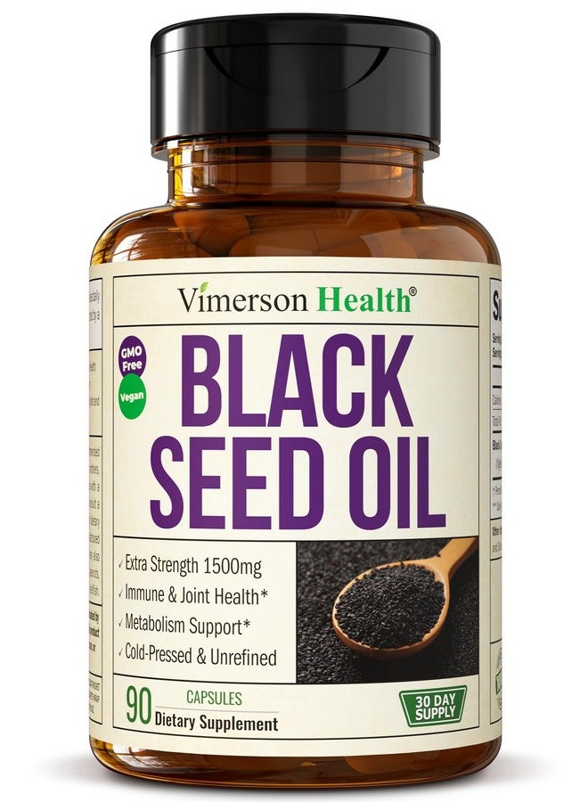 Vimerson Health Black Seed Oil Capsules | Cold Pressed Blackseed Oil. Provides Vitamin E & Omega 3 6 9. High Potency (1500mg) for Immune Support, Antioxidants, Digestion, Hair Skin and Nails. Vegan. Non-GMO. 90 Caps - Image 1