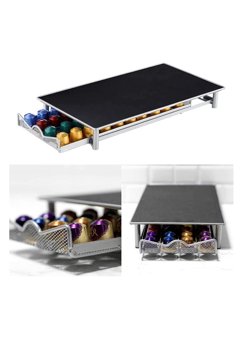 BLOOMING TIME Coffee Pod Holder and Coffee Machine Stand Anti Vibration Non Slip Surface Mesh Drawer Rack for 40Pcs Nespresso Espresso Capsules - Image 1