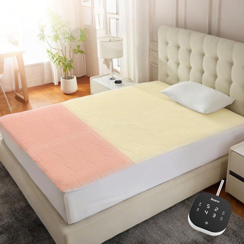 Bwarm Multizone Heated Mattress Pad Twin XL, Electric Mattress Pad Sherpa Fleece Bed Warmer with 9 Heat Settings, 1-12 Hours Auto Off Deep Pocket, Machine Washable, Wave White Twin XL 39" x 80" - Image 1