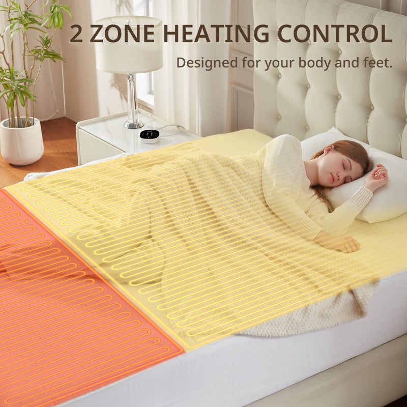 Bwarm Multizone Heated Mattress Pad Twin XL, Electric Mattress Pad Sherpa Fleece Bed Warmer with 9 Heat Settings, 1-12 Hours Auto Off Deep Pocket, Machine Washable, Wave White Twin XL 39" x 80" - Image 2