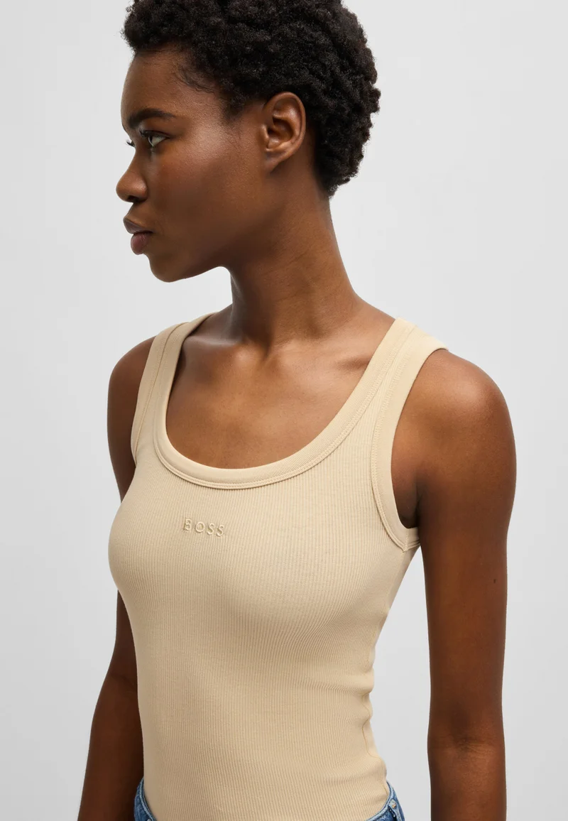 BOSS Stretch-cotton slim-fit vest with ribbed structure