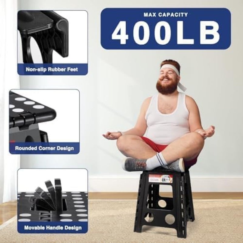 Folding Step Stool 16 Inch Heavy Duty Plastic For Adults and With Handle Kitchen, Home, Office Use Holds Up to 400 lbs Compact Foldable Design - Image 5