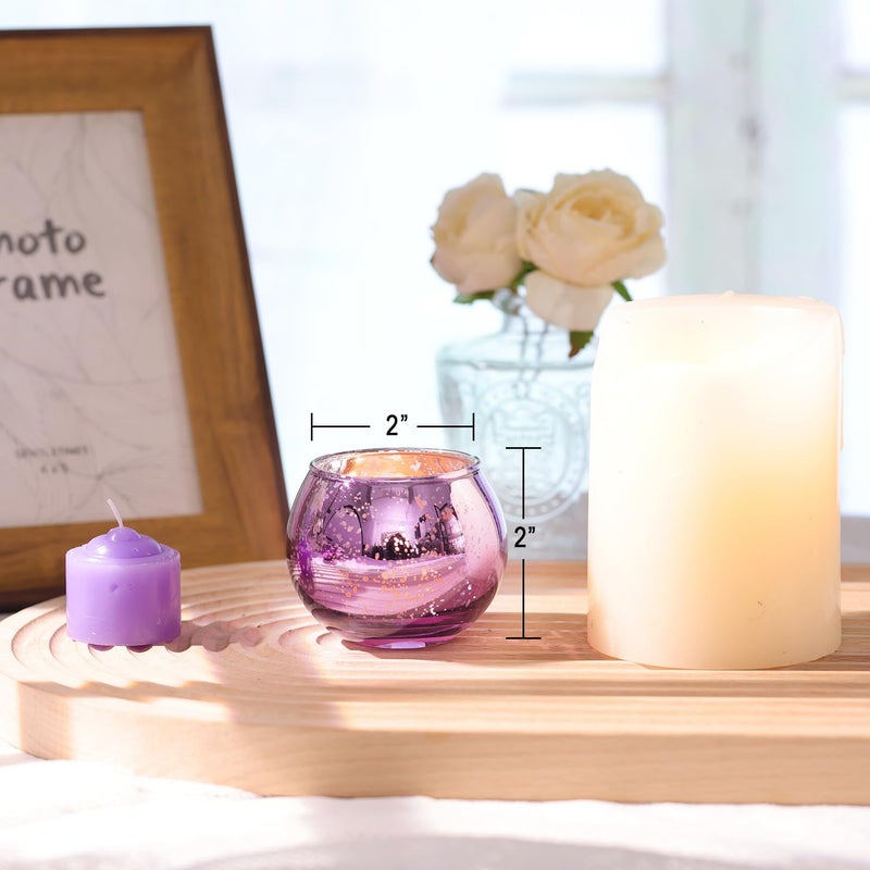 LAMORGIFT 24 Pcs Purple Votive Candle Holders for Wedding Decor, Purple Mercury Glass Candle Holders for Table Centerpieces, Tea Light Holder for Wedding Bridal Shower Party Supplies - Image 2