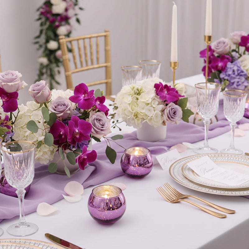LAMORGIFT 24 Pcs Purple Votive Candle Holders for Wedding Decor, Purple Mercury Glass Candle Holders for Table Centerpieces, Tea Light Holder for Wedding Bridal Shower Party Supplies - Image 4