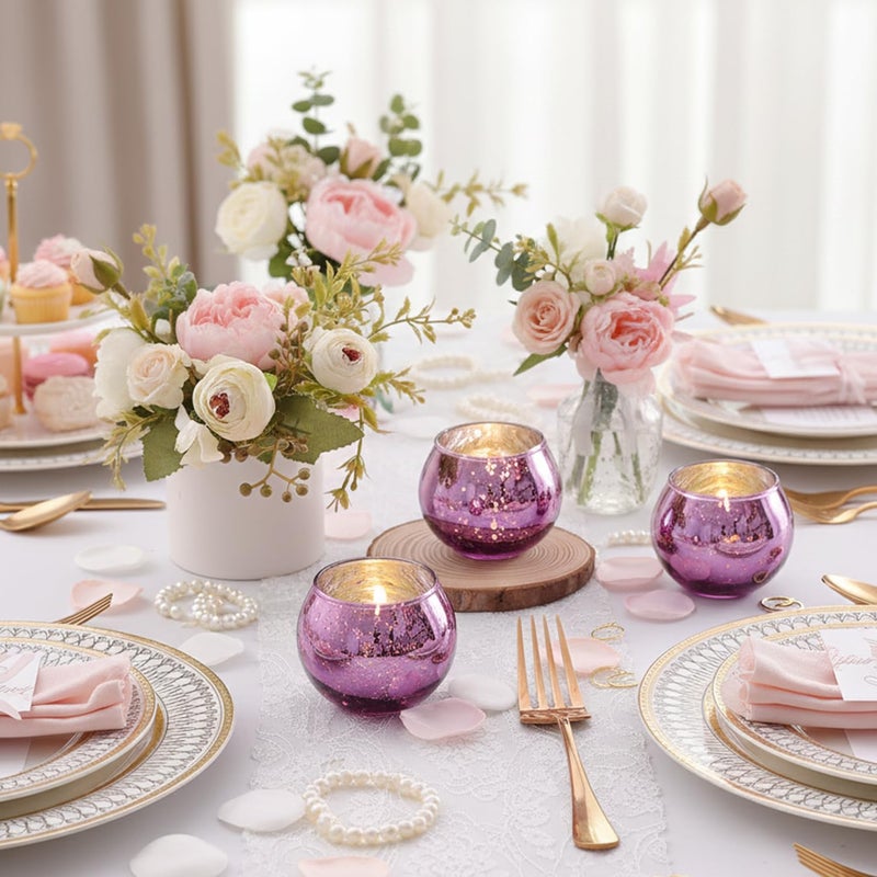 LAMORGIFT 24 Pcs Purple Votive Candle Holders for Wedding Decor, Purple Mercury Glass Candle Holders for Table Centerpieces, Tea Light Holder for Wedding Bridal Shower Party Supplies - Image 3