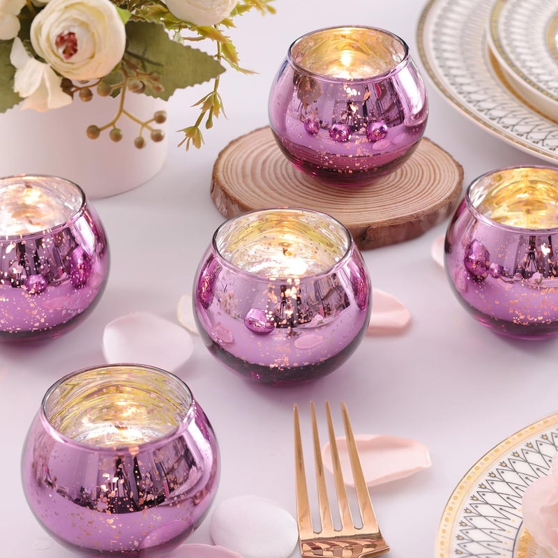 LAMORGIFT 24 Pcs Purple Votive Candle Holders for Wedding Decor, Purple Mercury Glass Candle Holders for Table Centerpieces, Tea Light Holder for Wedding Bridal Shower Party Supplies - Image 1