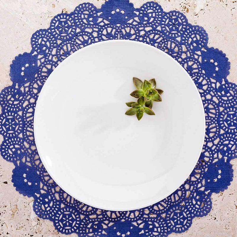 Restaurantware دواليب مطبخ مطبوعة 12 × 12 بوصة من رستورانتوير 100 قطعة من أدوات المائدة الزخرفية مفارش طاولة ورقية زرقاء داكنة دائرية للاحتفالات أو حفلات الزفاف لتزيين الطاولة - Image 3