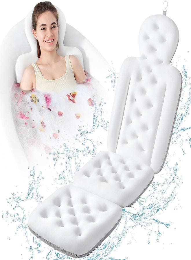 VEILS Bathtub Pillow Full Body, Luxury Bath Cushion for Tub with 160 Suction Cups, Bath Mat for Head and Neck Support with Laundry Bag White - Image 1
