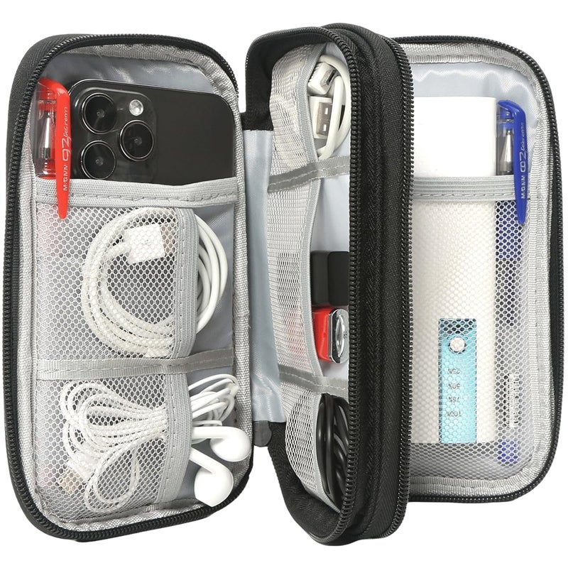 CAAORDKSO Electronics Organizer Travel Bag, Small Cable Organizer Case Waterproof Accessories Pouch, Travel Electronic Carrying Case for Cord, Charger, Phone, USB, Power Bank, Earphone (Black, Medium) - Image 3